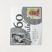 60歳バースデー シルバーグリッター2ショット写真背景 タペストリー (正面)