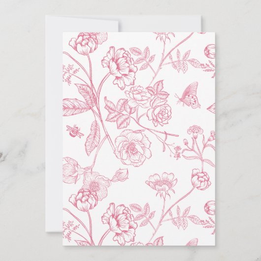 60歳フェミニン誕生日パーティーピンクビクトリアンフローラ 招待状 (裏面)