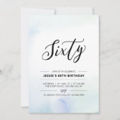 60歳ミニマル誕生日パーティー青い水色 招待状 (正面)