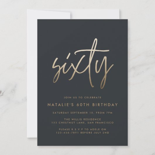 60歳モダンのバースデスタイリッシュィスクエレガントト写真 招待状 (正面)
