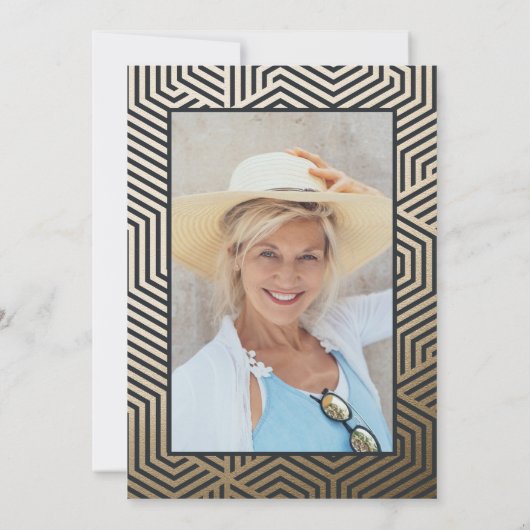 60歳モダンのバースデスタイリッシュィスクエレガントト写真 招待状 (裏面)