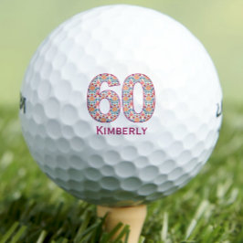 60歳モダンの誕生日ゴルフボールピンクイニシャル ゴルフボール