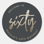 60歳モダンの誕生日シンプルのスタイリッシュスクリプエレガントト ラウンドシール (正面)