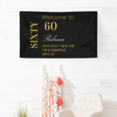 60歳モダンエレガント生誕祭パーティブラック&金ゴールド 横断幕 (インサイチュ)