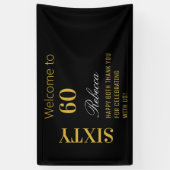 60歳モダンエレガント生誕祭パーティブラック&金ゴールド 横断幕 (縦)