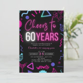 60歳モダン60歳の誕生日パーティーへのネオン応援 招待状 (スタンド正面)