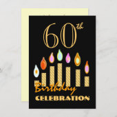 60歳以上の誕生日金ゴールドキャンドルC07 招待状 (正面/裏面)