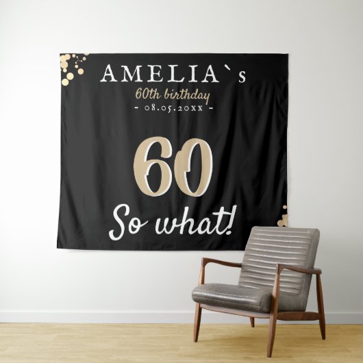 60歳感動的誕生パーティー黒の背景 タペストリー (インサイチュ(横))