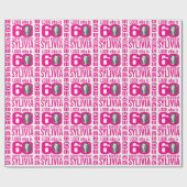 60歳誕生日のピンク色の写真60カスタムの写真名 ラッピングペーパー (フラット)