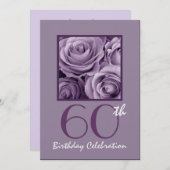 60歳誕生日パーティー招待薄紫パープルバラ 招待状 (正面/裏面)