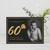 60歳誕生日 フォト ブラック ゴールド エレガント 招待状 (スタンド正面)