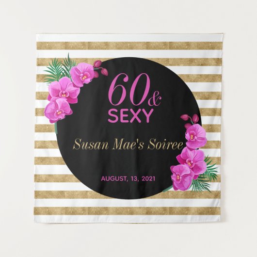 60歳 セクシー ゴールド ブラック 60歳誕生日パーティー タペストリー (正面)
