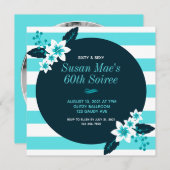 60歳 セクシー ティール ホワイト 誕生日パーティー 招待状 (正面/裏面)