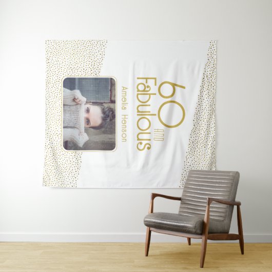 60歳 ファビュラス ゴールドグリッター 60歳の誕生日写真 タペストリー (インサイチュ(横))