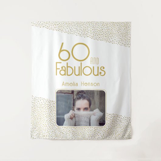 60歳 ファビュラス ゴールドグリッター 60歳誕生日写真 タペストリー (正面)