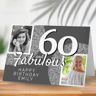 60歳 & ファビュラス シルバーグリッター 2 フォト 60歳の誕生日 カード