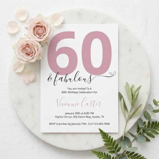 60歳 ファビュラス スクリプト ピンク 60歳の誕生日パーティー 招待状