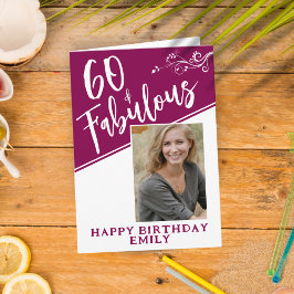 60歳 ファビュラス スクリプト フォト マゼンタ 60歳の誕生日 カード