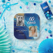 60歳 ファビュラス マーブル グリッター 2 フォト バースデー ペーパープレート (パーティー)