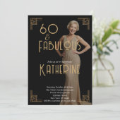 60歳 ファビュラス 60歳誕生日パーティー アールデコ フォト 招待状 (スタンド正面)