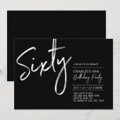 60歳 | モダンな白黒の60歳の誕生日パーティー招待状Ⅰ 招待状 (正面/裏面)