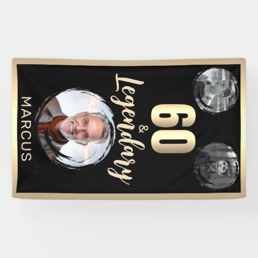 60歳 & レジェンダリー 3枚の写真 60歳の誕生日 ゴールド 横断幕 (横)