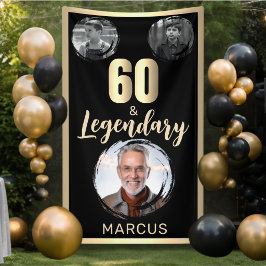 60歳 & レジェンダリー 3枚の写真 60歳の誕生日 ゴールド 横断幕