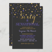 60歳 感動の紫と金色のコンフェッティドット 招待状 (正面/裏面)