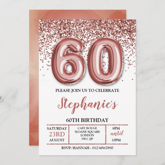 60歳 招待状 ローズゴールド (正面/裏面)