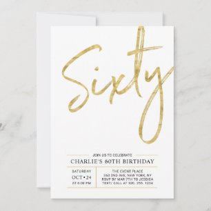 60歳 現代ゴールドのおしゃれな誕生日パーティー招待状 招待状
