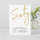 60歳 現代ゴールドのおしゃれな誕生日パーティー招待状 招待状 (スタンド正面)