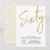 60歳 現代ゴールドのおしゃれな誕生日パーティー招待状 招待状 (正面/裏面)