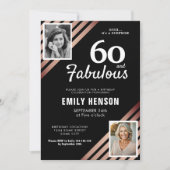 60歳 誕生日 ゴールドローズ2枚写真 招待状 (正面)