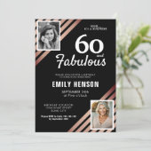 60歳 誕生日 ゴールドローズ2枚写真 招待状 (スタンド正面)