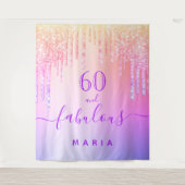 60歳 誕生日 ピンク パープル ゴールド おしゃれ タペストリー (正面)