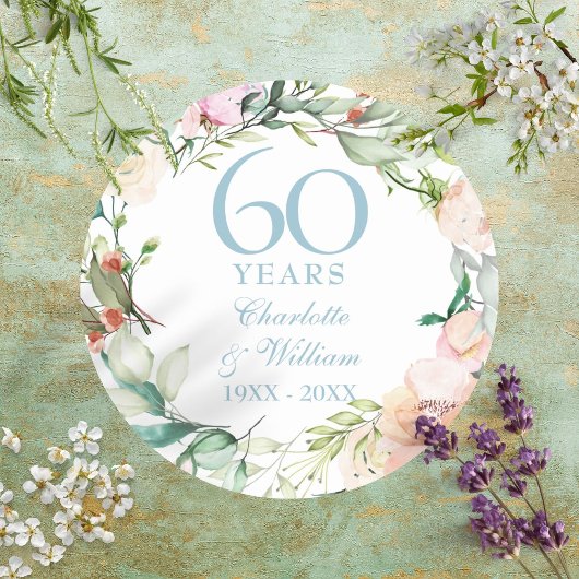 60歳/75歳の結婚記念日のバラのガーランド ラウンドシール