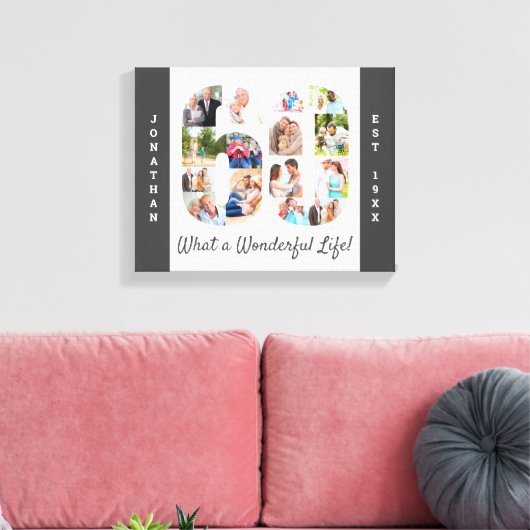 60灰色の白で設定されたフォトコラージュカスタム キャンバスプリント (インサイチュ (リビング))