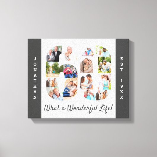 60灰色の白で設定されたフォトコラージュカスタム キャンバスプリント (正面)