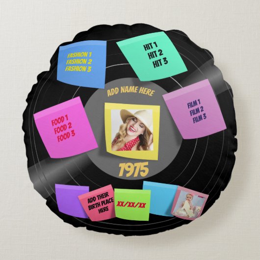 60生まれ年代70年代フォトレトロビニカスタムー ラウンドクッション (正面)