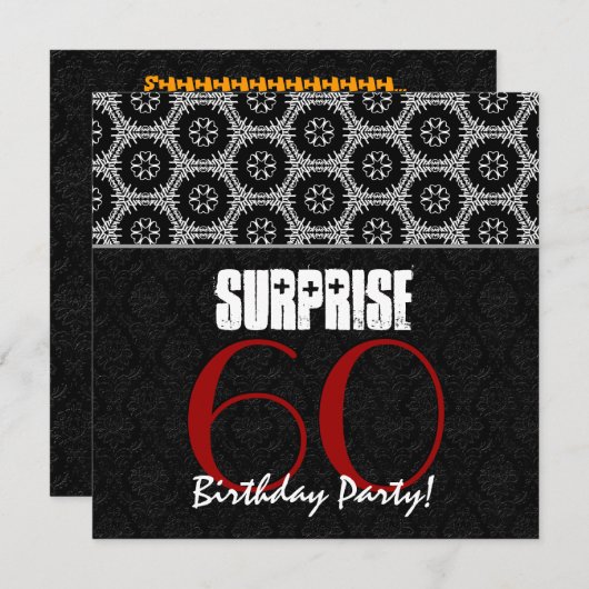 60番目のサプライズ誕生日レッド白黒V02B2 招待状 (正面/裏面)