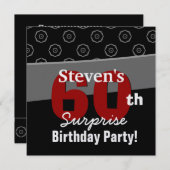 60番目のサプライズ誕生日黒赤白のジオメトリ 招待状 (正面/裏面)