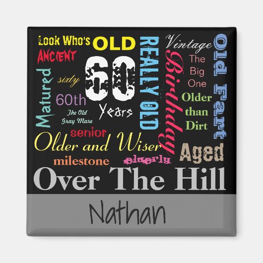 60番目のハッピーバースデーのグラフィティスタイル マグネット (正面)