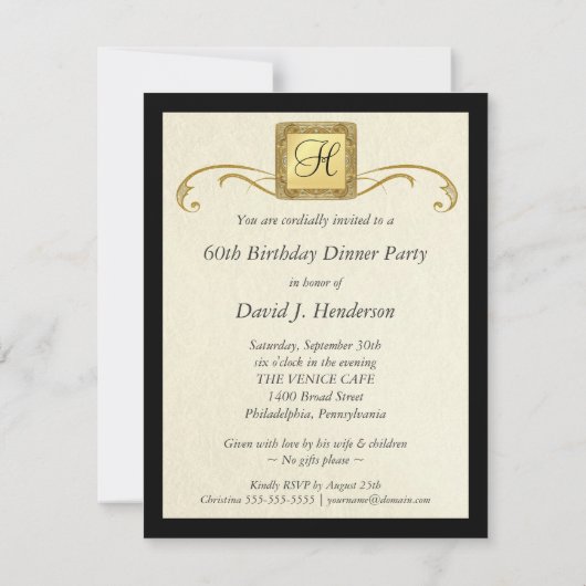 60番目のバースデーパーティ招待状-モノグラフォーマルム 招待状 (裏面)