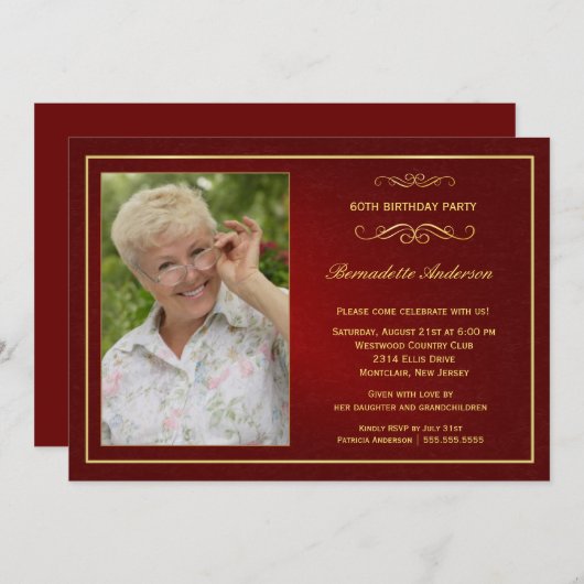 60番目のバースデーパーティ招待状-写真を追加 招待状 (正面/裏面)