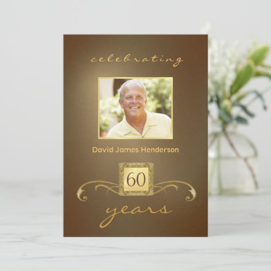 60番目のバースデーパーティ招待状-金ゴールドモノグラム 招待状 (スタンド正面)