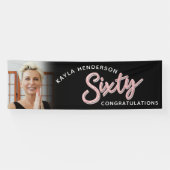 60番目のピンク60誕生日の黒い写真 横断幕 (横)