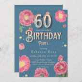 60番目のフローラ誕生日招待状、ヴィンテージバラ 招待状 (正面/裏面)