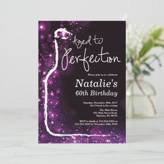 60番目のワイン誕生日が完成紫色に進化 招待状 (スタンド正面)