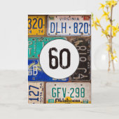 60番目のヴィンテージカードの誕生日ライセンスプレート カード (黄色い花)