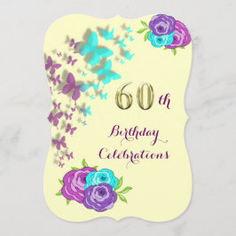 60番目の誕生日の蝶と花 招待状